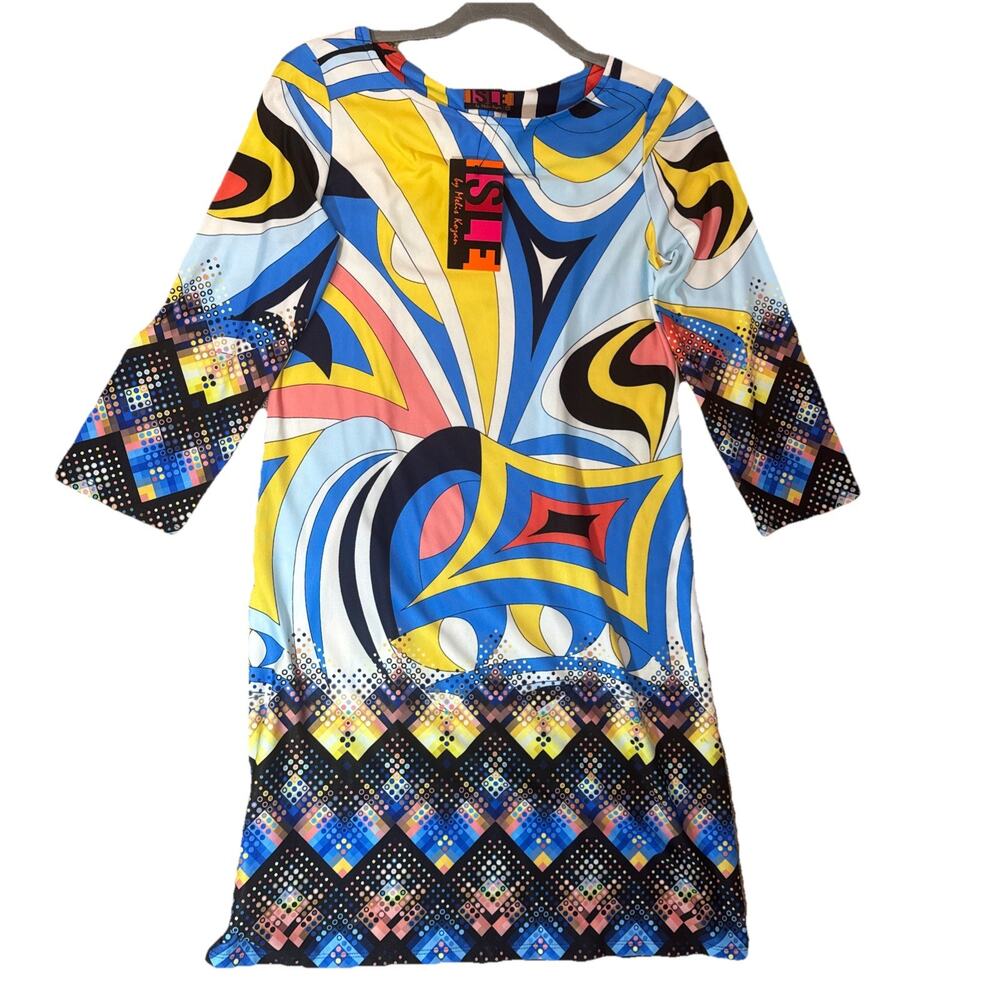 ISLE Melis Kozan Goldie Shift Dress XS Abstract Print NWT